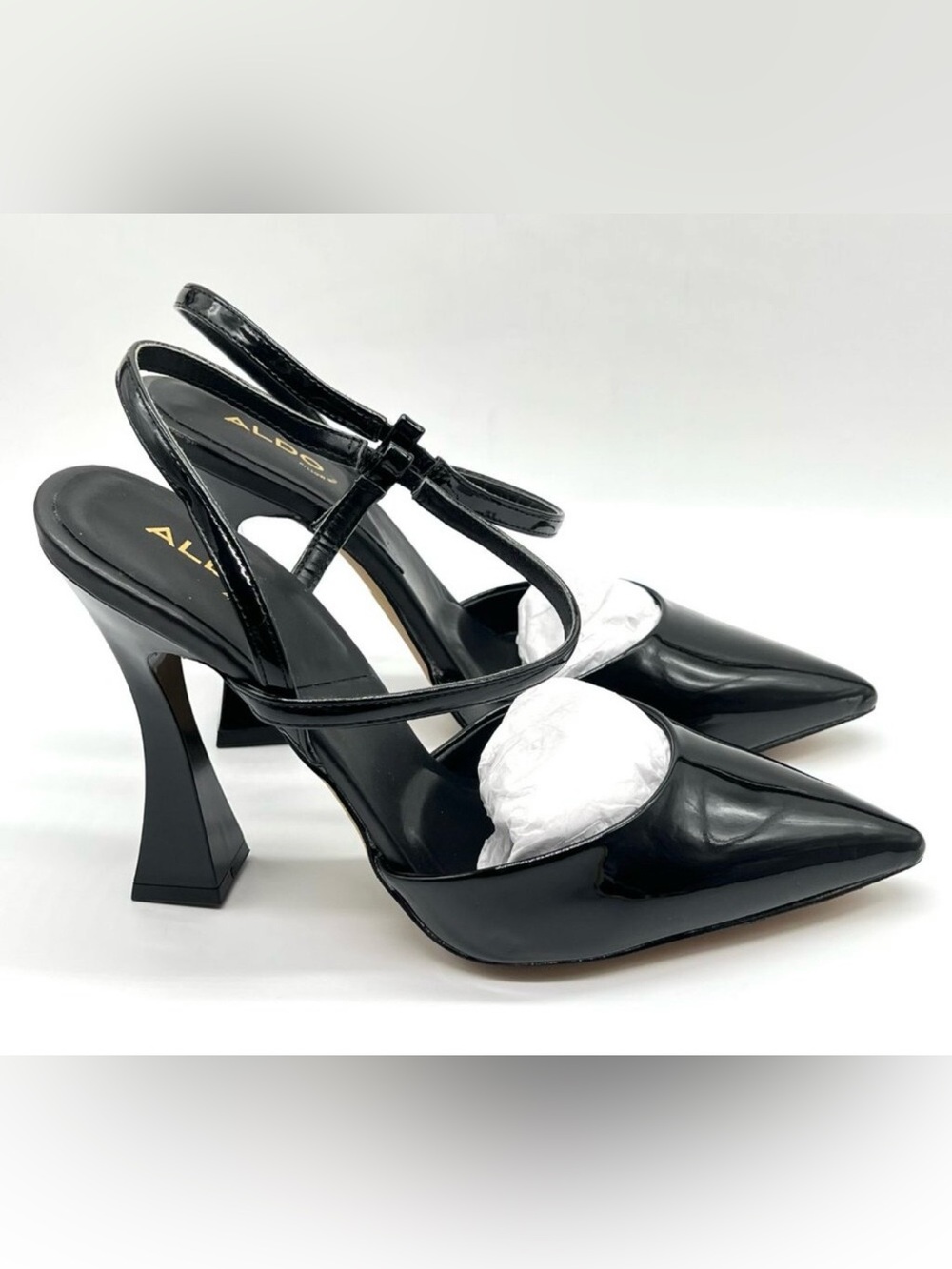 Aldo Black Patent Square Block Heel Slingbacks